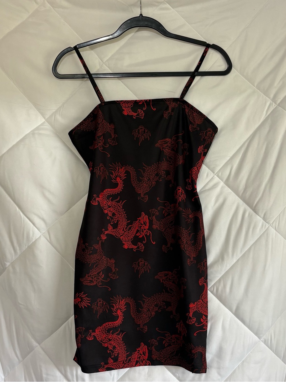 SHEIN Black Mini Slip Dress with Red Dragon Print